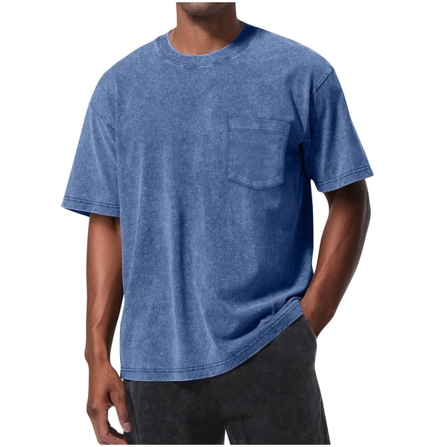 Mgmyaa T-shirt à Poche pour Hommes Col Rond Décontracté Sport Lavé