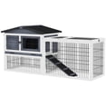 thumbnail image 1 of PawHut Wooden Rabbit Hutch w/ Ramp Openable Roof Pull-out Tray, Dark Grey, 1 of 10