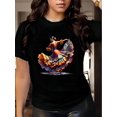 thumbnail image 1 of Women's Latin Dancer Print T-Shirt, Casual Polyester Knit Fabric Top with Geometric Pattern, Short Sleeve Crew Neck Pullover for Spring/Summer, Vintage-Inspired Fashion, Machine Washable, Soft and Co, 1 of 7