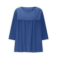 thumbnail image 5 of Feancey Linen Blouses for Women 3/4 Sleeve Dressy Casual Tops Solid Color Loose Beach Shirts Summer Vacation Clothes Navy L, 5 of 7