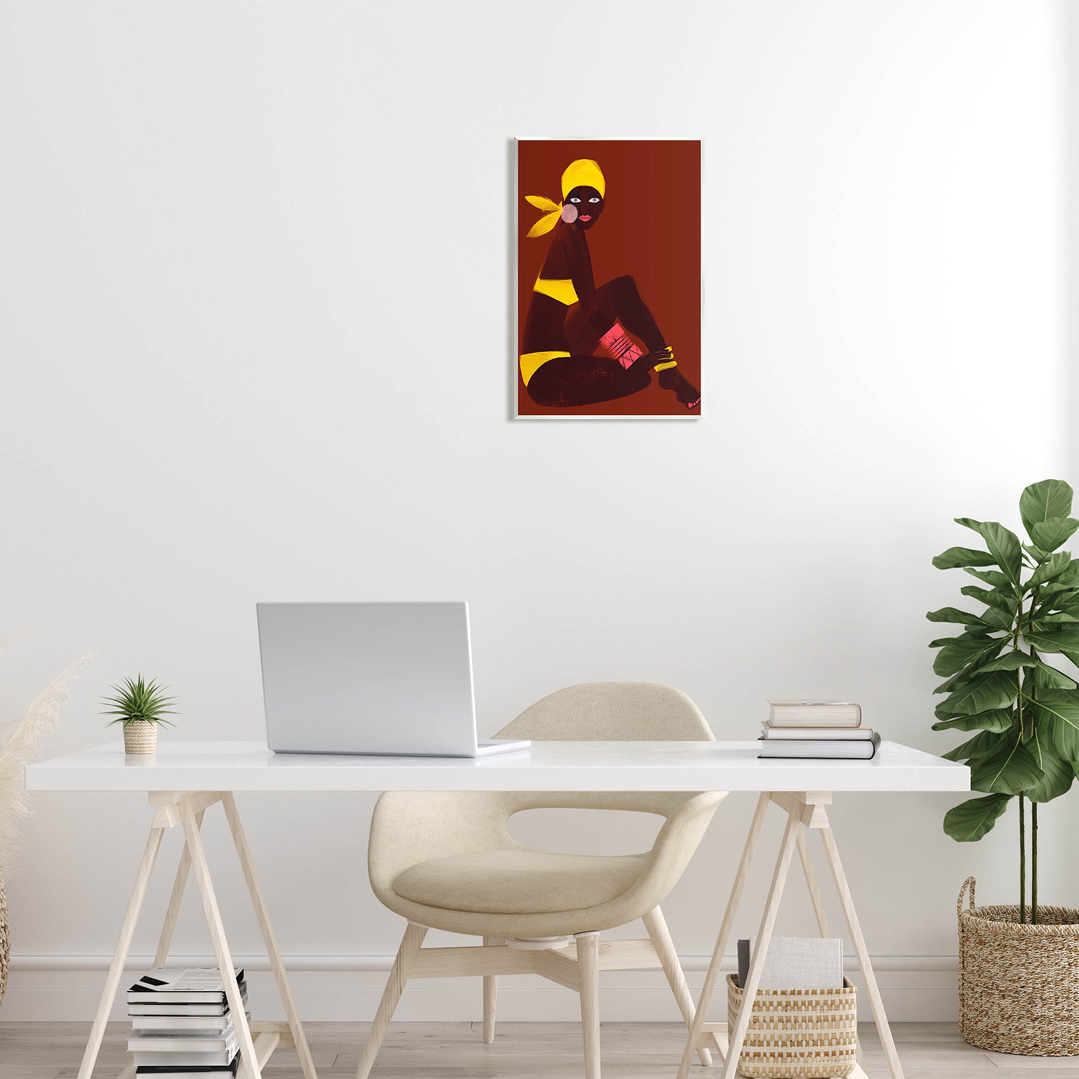 Woman Sitting Yellow Swimsuit Abstract Graphic Art Unframed Art Print Wall Art