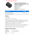 thumbnail image 2 of Front Lower Forward Control Arm Bushing - Compatible with 2006 - 2009 Pontiac Torrent 3.4L V6 2007 2008, 2 of 2