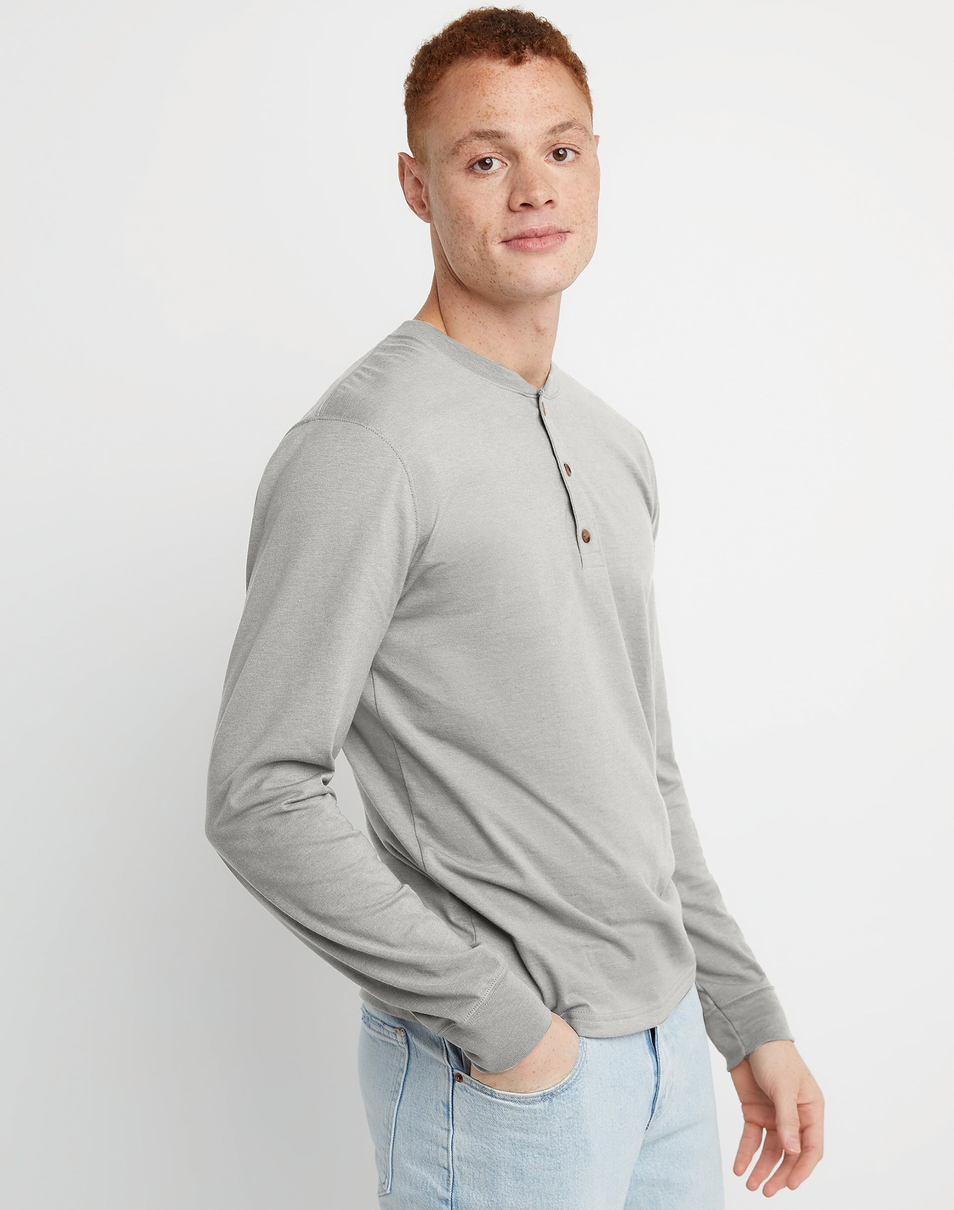 Hanes Originals Mens Ringspun Cotton Three Button Long Sleeve Henley Shirt, Sizes S-3XL