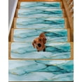 thumbnail image 2 of Marble Teal Stair Treads for Wooden Steps Indoor Runner Rug Carpet, Golden Ink Painting Abstract Modern 10 Pieces Peel and Stick Staircase Step Treads Covers Washable Throw Door Mats, 30"x8", 2 of 6