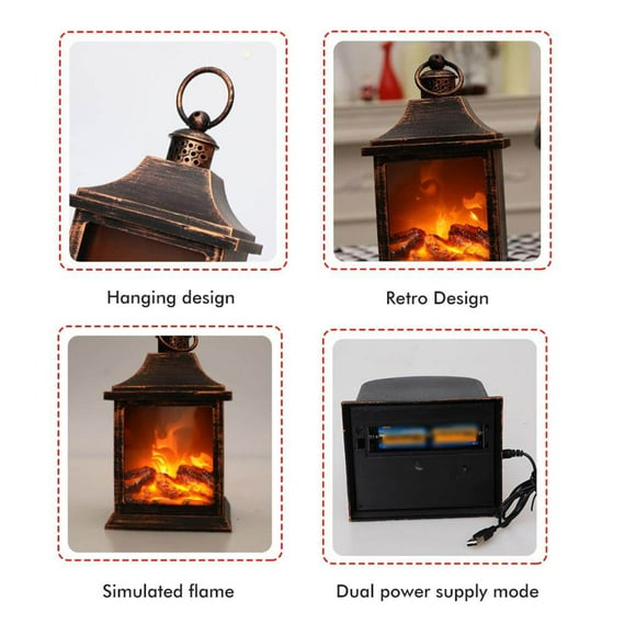 facefd Fireplace Lantern Multi-purpose Christmas Fireplace Lamp LED Logs Fire Effect Fireplace Table Lamp for Indoor or Outdoor Type 2