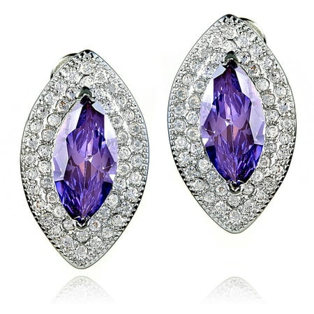 ELYA Sterling Silver Amethyst Purple Marquise CZ Earrings