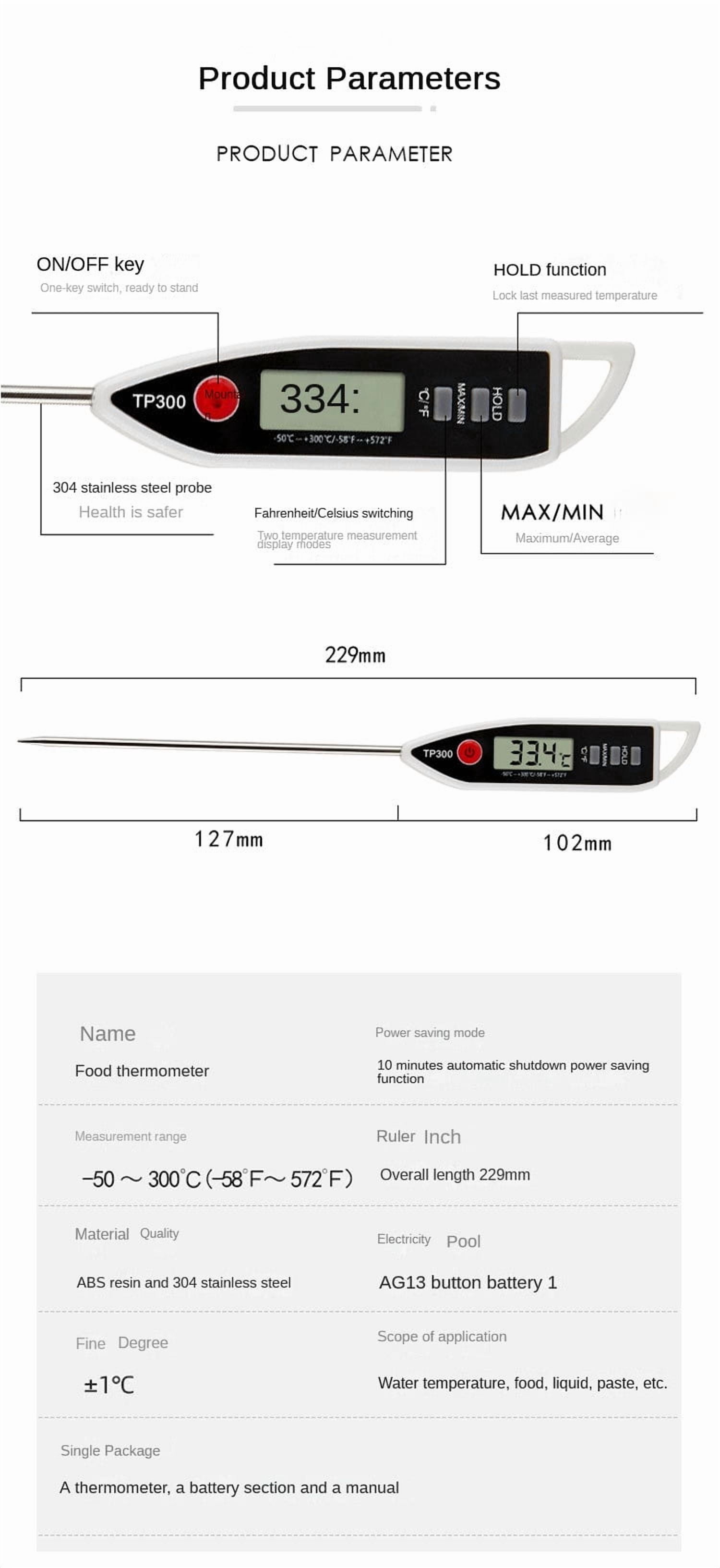 LAATIKUI Meat thermometer food grill measurement waterproof probe thermometer