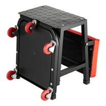 Dranite Mechanic Rolling Stool with Backrest, 5 Wheels & Tool Tray, 300 lb Capacity, Multi-Function Seat and Step Stool