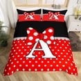 thumbnail image 2 of Erosebridal Housse de Couette Nœud Cartoon Double, Literie Lettre Initiale A Taille Double, Déco à Pois, Réversible 3 Pcs(Sans Couette), 2 of 7