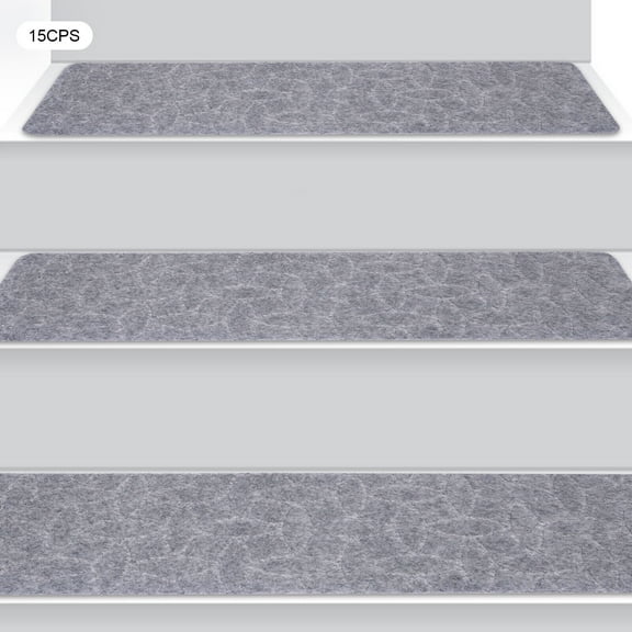 Miumaeov Set of 15 Stair Treads 8'' x 30'' Indoor Non Slip Skid Mats Step Pads Carpet Rugs (Light Grey)