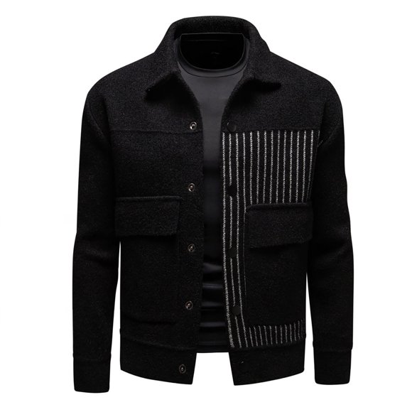 Wyzesi Brown Leather Jacket Cropped Men Men New Lapel Long Sleeve Fashion Striped Print Pocket Patchwork Jacket Christmas Sweater for Men