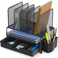 thumbnail image 4 of Simple Houseware Mesh Desk Organizer with Sliding Drawer, Double Tray and 5 Upright Sections, Black, 4 of 7