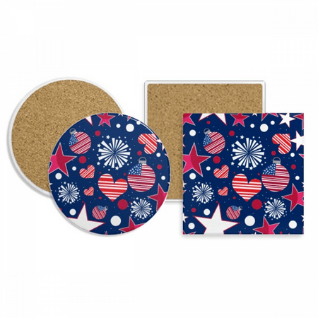 

USA Flag Love Heart Star Festival Coaster Cup Mug Holder Absorbent Stone Cork Base Set