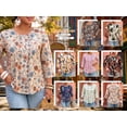 thumbnail image 4 of Cuteduck Women Plus Size Printed Tunic 3/4 Sleeve Fall Pleated Round-neck Casual Loose Ruffled Top 1X-5X, 4 of 8