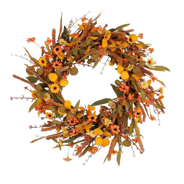 Corona de otoño Kojanyu para puerta de entrada con bayas y hojas de naranja de seda,uchuvas,otoño,Acción de Gracias,decoración de pared para el hogar,festival,flores silvestres