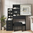 thumbnail image 1 of Modern Vanity Desk Set with Sliding LED Mirror, 3 Adjustable Lighting Modes, Built-in Power Outlet, 4 Drawers, Storage Shelves and Cushioned Stool, Dressing Table for Bedroom, 1 of 6