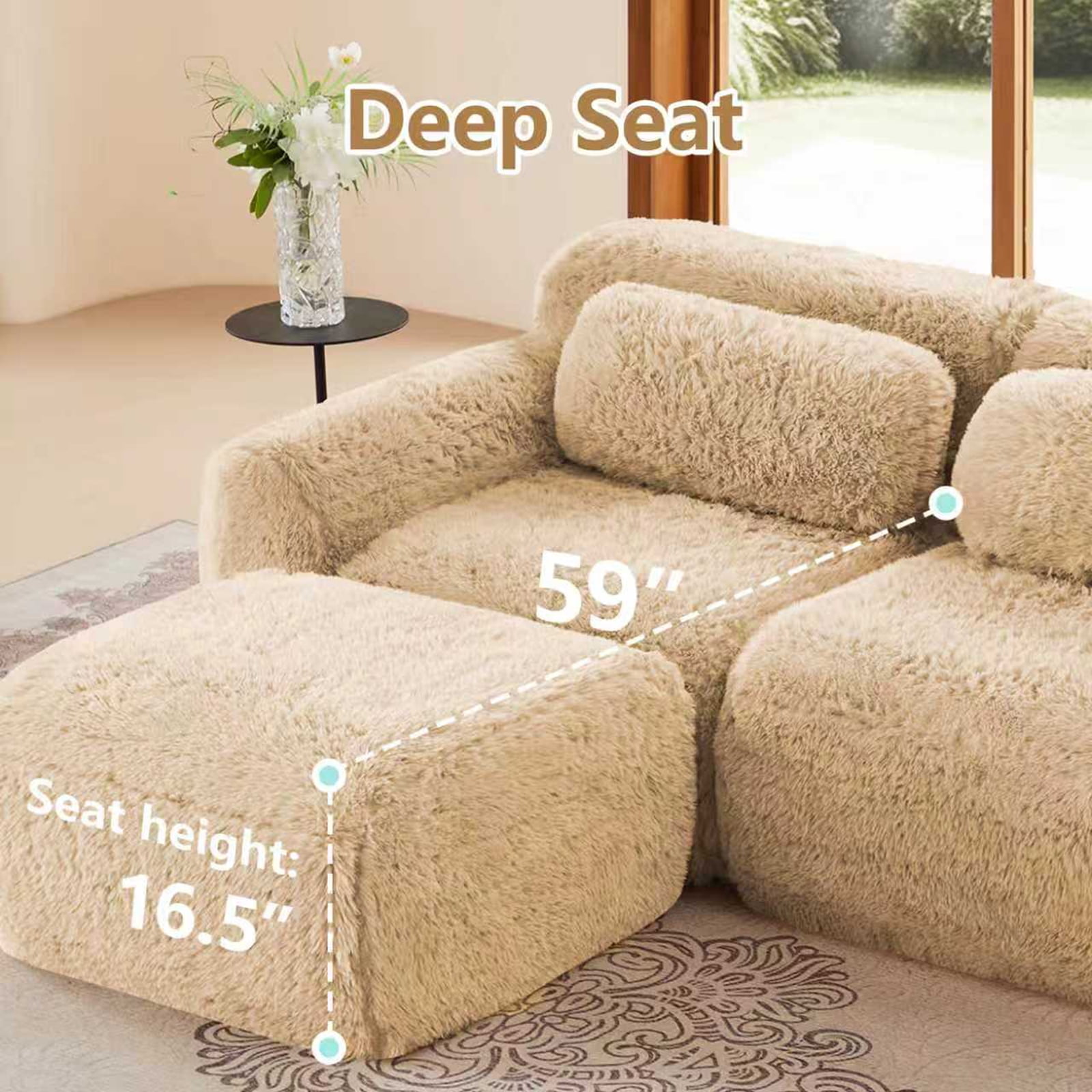 ZenNook 115" Sectional Couches for Living Room, Comfy Boneless Couch, 3 Seater Cloud Sofa, Compressed L Shaped Couch with Ottoman, Modern Modular Sectional, Plush Floor Sofa, No Assembly (Camel)