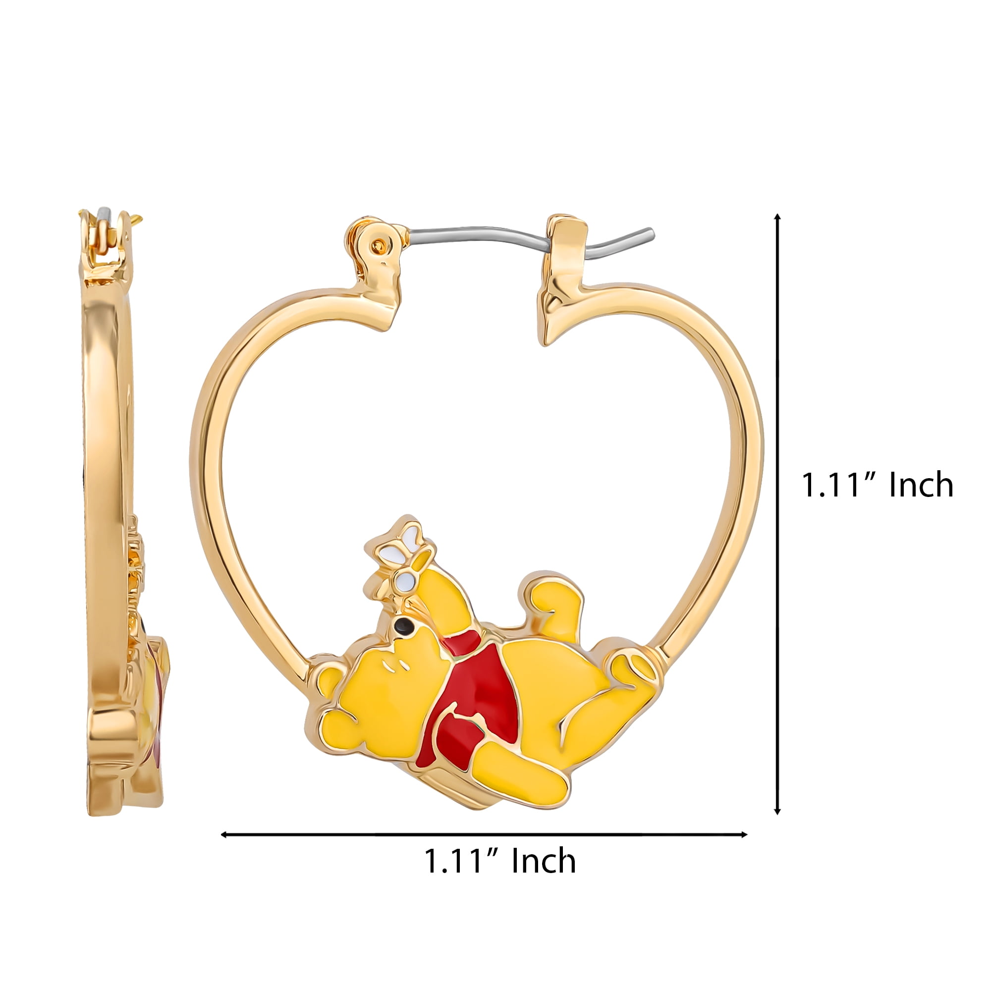 Disney Winnie the Pooh Heart Hoop Earrings, Gold-Tone with Red Enamel