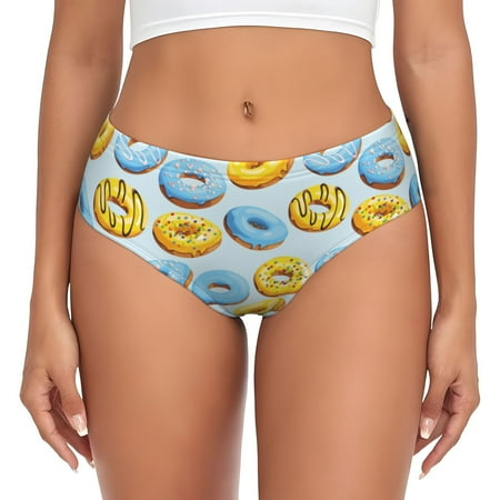 Womens Underwear - Yellow Blue Donut Print No Show Seamless Underwear for Women  Soft Stretch Womens Panties  Hipster Ladies Panties Bikini Underwear Briefs