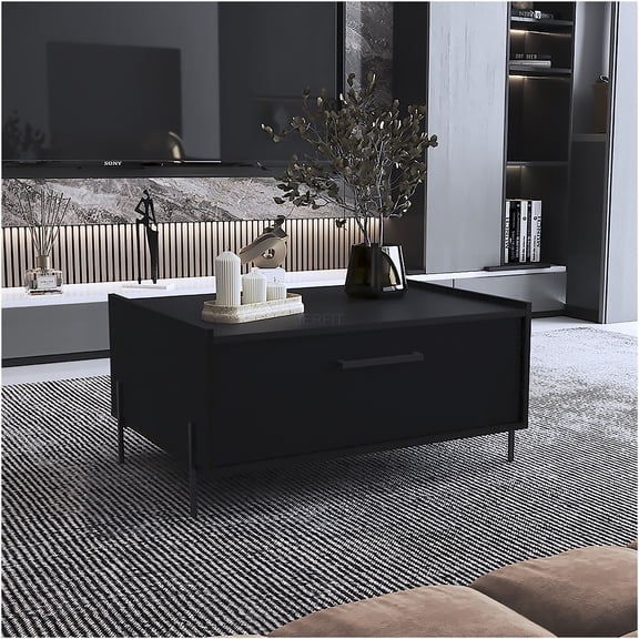 JERFIT Modern Black End Table with Shelf, Compact Sofa Side Table with 4 Sturdy Legs, Small Accent Table for Living Room, Bedroom, Dorm