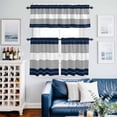 thumbnail image 2 of Navy Blue Grey Stripe Kitchen Curtains Sets for Windows 24 Inch Length, Modern Art Horizontal Striped Rod Pocket Window Treatments Tier Curtains and Valances Set for Bedroom/Bathroom, 2 of 8