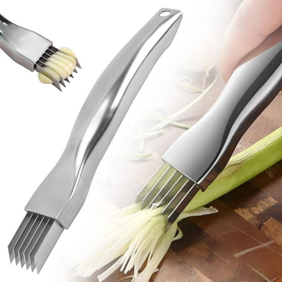 Professional Stainless Steel Scallion Slicer, Multi-Blade Green Onion Garnish Shredder, Metal Julienne Cutter for Ramen Toppings & Salad