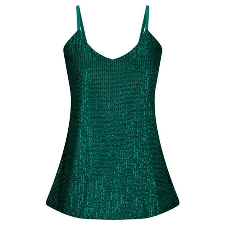 FYEGRE Women s Sparkly Sequin Sleeveless Vests Sparkling Carnival Camisole Elegant Sleeveless Tank Top With Sequin Embellishments For Daily Commute Green S