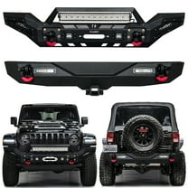 Vijay Fit 2007-2018 Jeep Wrangler JK Front and Rear Bumper with Aluminum LED Lights and D-Rings