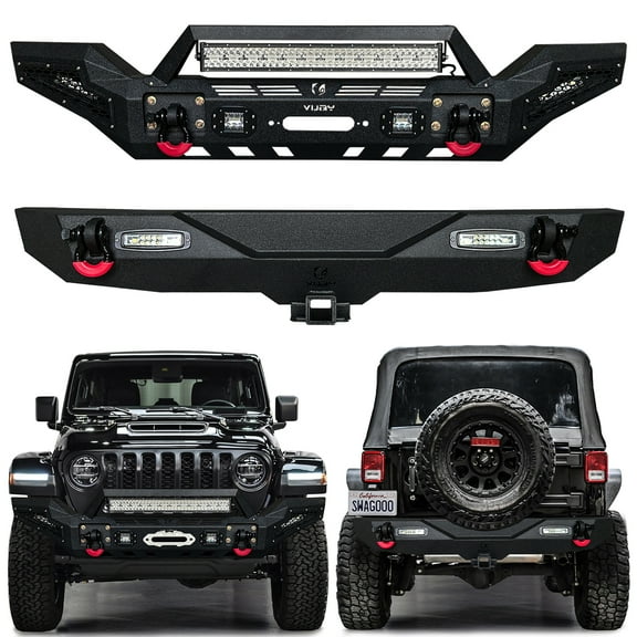 Vijay Fit 2007-2018 Jeep Wrangler JK Front and Rear Bumper with Aluminum LED Lights and D-Rings