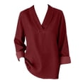 thumbnail image 3 of Women's 3/4 Sleeve Tops Solid Color Retro Denim Like Loose 3/4 Sleeve Comfort Neck Shirt V Neck T Shirts for Women, 3 of 4