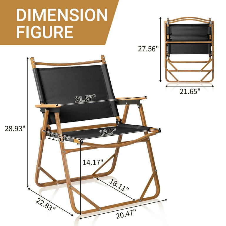 CAIHONG Folding Camping Chair, 600D Oxford Cloth Bearing, Ultralight  Aluminum Outdoor Beach Chair with Solid Wood Armrest, Portable Collapsible