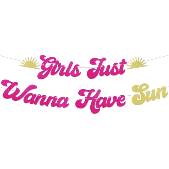 Girls Just Wanna Have Sun Banner - Summer Bachelorette Party Decorations, Girls Trip Decor, Tanning Retro Summer Party Decor Coastal Party Decorations