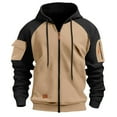 thumbnail image 1 of Ceisia Men's Long Sleeve Jacket Drawstring Full-Zip with Kanga Pocket Color Block Sweatshirts Casual Hoodies Khaki M Gift, 1 of 5