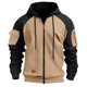thumbnail image 1 of Ceisia Men's Long Sleeve Jacket Drawstring Full-Zip with Kanga Pocket Color Block Sweatshirts Casual Hoodies Khaki L Gift, 1 of 5