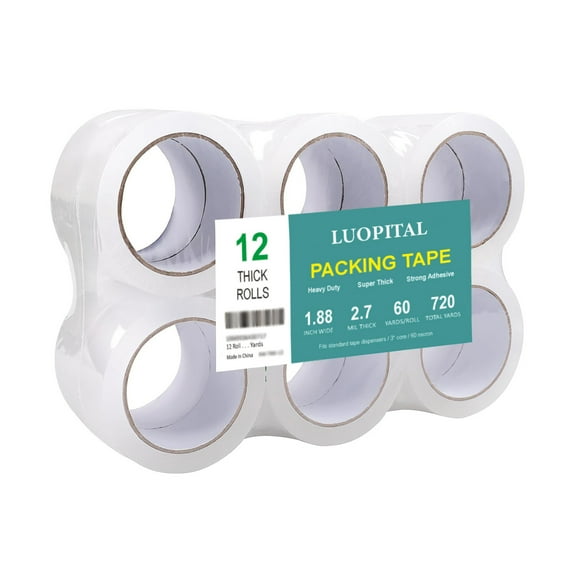 12 Rolls Clear Packing Tape, 2.7mil x 1.88in x 60yds Per Roll, Heavy Duty Packaging Tape for Shipping Packaging Moving Sealing 720 Total Yards