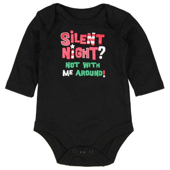Topsville, Inc. Assortiment Père Noël, Renne Bébé Garçons & Filles Body de Noël Tenue de Déguisement (Nouveau-Né, Noir - Nuit Silencieuse? Pas avec Moi!)