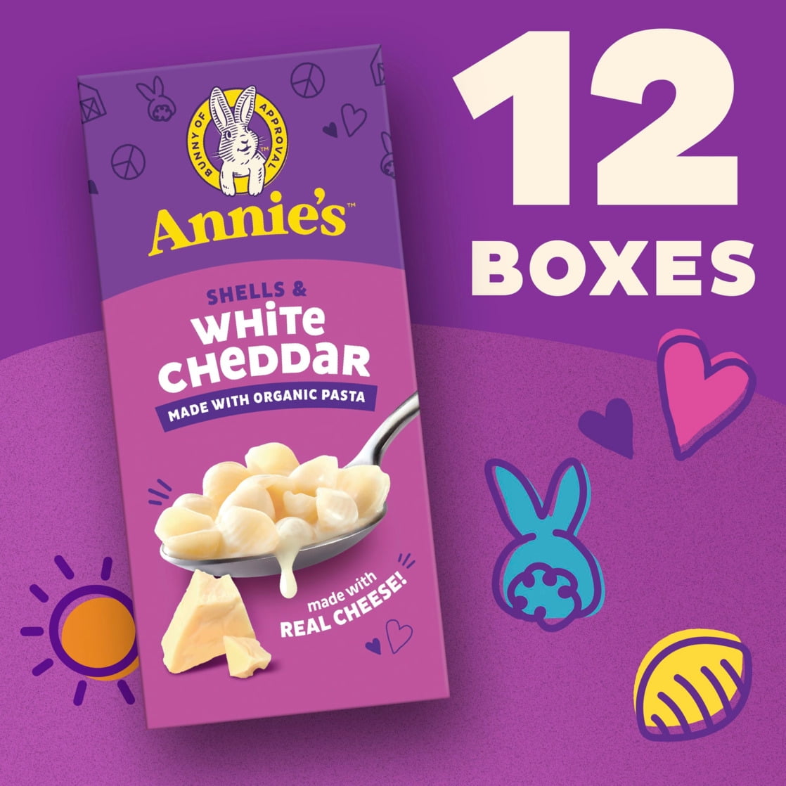 Annie's Shells and White Cheddar, Made with Organic Pasta and Real Cheese, 12 Ct, 72 oz