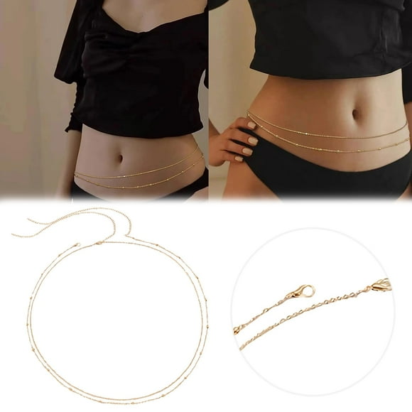 WIFKLSIIPG Fashion Gold Round Bead Chain Double Thin Chain Women's Waist Chain Metal Chain Body Chain Belly Chain Waist Decoration