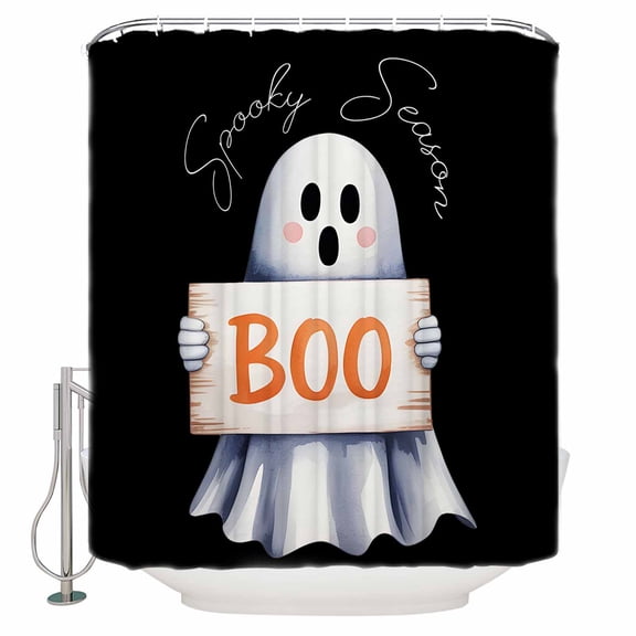 Shower Curtains for Bathroom-72"x72",Halloween Ghost Boo on Black Waterproof Bath Curtain Grommet Shower Curtain Set with Hooks,Cartoon Style Washable Bath Accessories