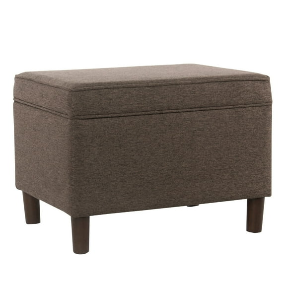 Fero Storage Ottoman, 24 Inch Rectangular Hinged Lid, Brown Fabric