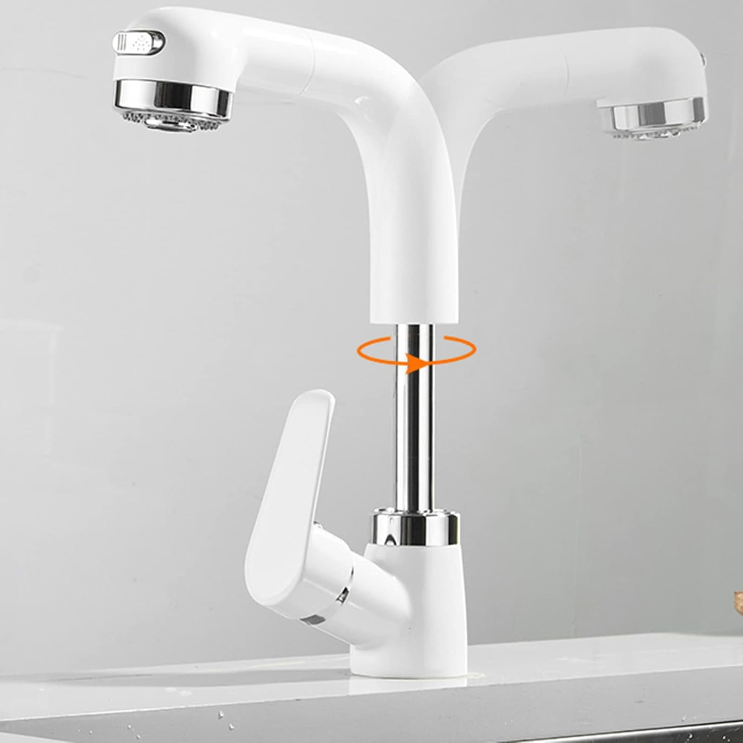 Kitchen Faucets with Pull Out Spray, Kitchen Sink Mixer Faucet White Telescopic Swivel Hot Water and Cold Water Multifunction Pull Out Kitchen Mixer Faucet