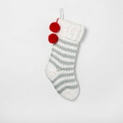 Hearth and Hand Magnolia Christmas Stocking - Off White Hand Knit with Red Poms