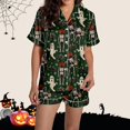 thumbnail image 2 of Halloween Pajamas Sets for Women 2 Piece Satin Pumpkin Print Button Short Sleeve 2 Piece Loungewear Halloween Printed Pajamas for Women, 2 of 5