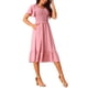 thumbnail image 4 of Vestido midi smock con mangas acampanadas y bolsillo para mujer Inspire Chic, casual de verano, color rosa, talla L, 4 of 4