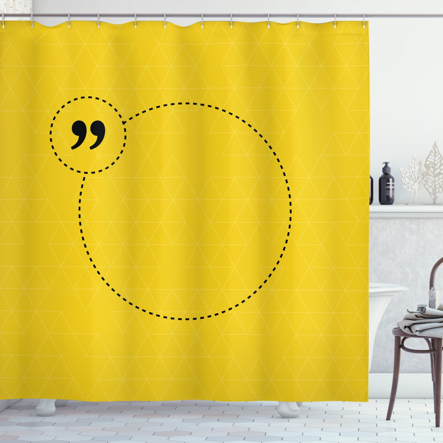 Yellow and Black Shower Curtain, Inspirational Wise Saying in a Circle