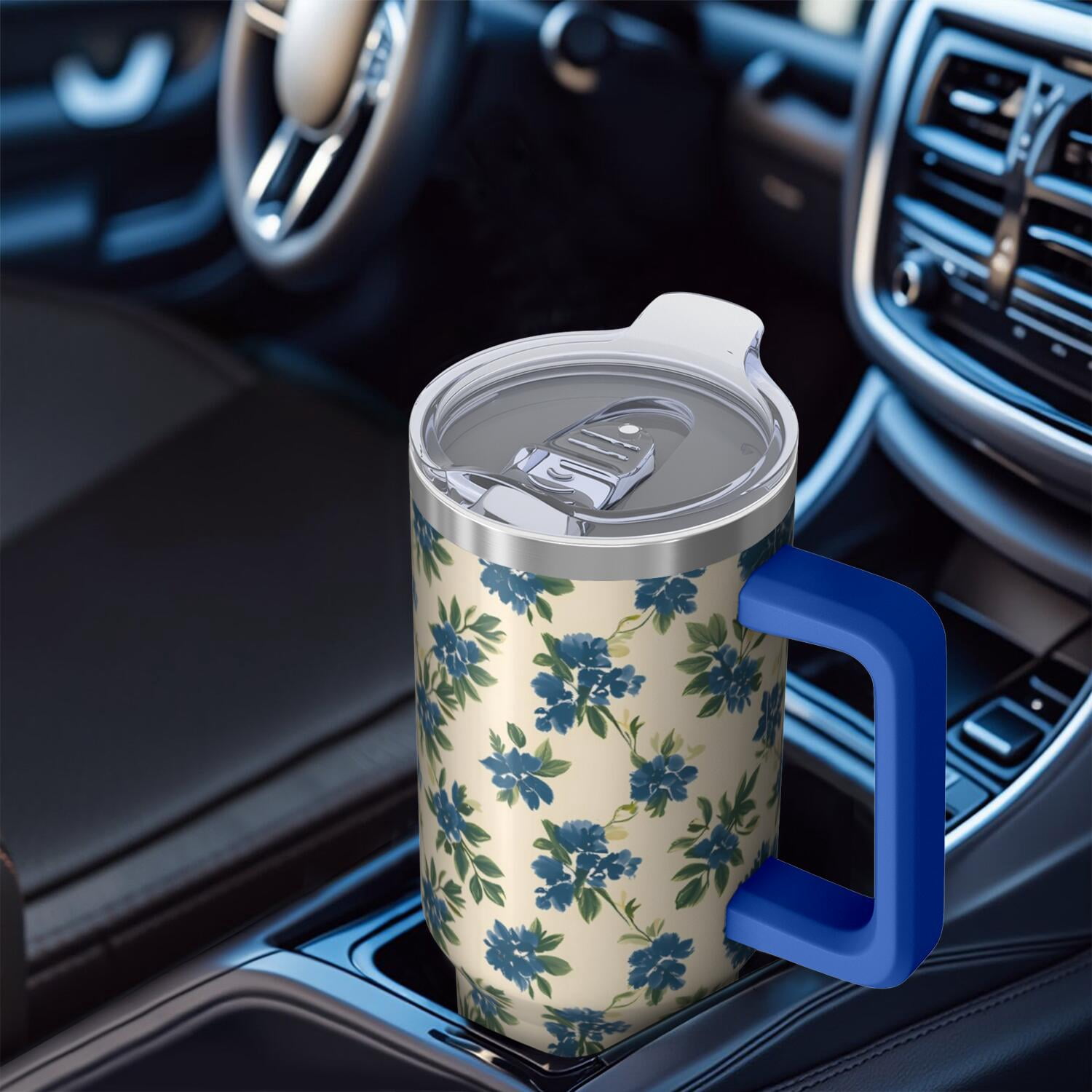Flower Floral Print Pattern 40oz Tumbler with Handle and Lid, Double Wall Vacuum Insulated Tumbler, Gift Cups for Women and Men