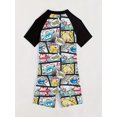 thumbnail image 2 of Boy's Sporty Competitive Swimsuit, Cartoon Print, Quick Dry, Zippered, Short Sleeve Swimwear, 2 of 5