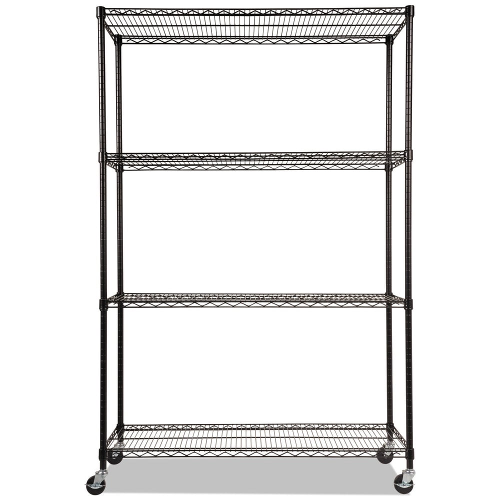 Alera Complete Wire Shelving Unit with Casters, Four-Shelf, 48" x 18" x 72", Black