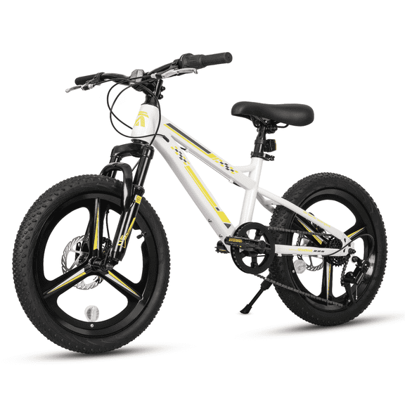 Hykolity 20 inch Kids Mountain Bike for Boys Girls Age 7-13 Year Old Children Bicycle 7 Speed Dual Disc Brake Front Suspension Fork Adjustable Seat, White