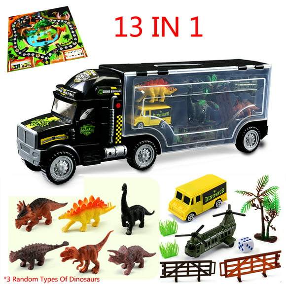 Toy Cars Dinosaur Wild Life Animal Car Carrier Transport Truck Toy Tyrannosaurus Triceratops Stegosaurus Container Construction Vehicle for Kids Christmas New Year Birthday Gift